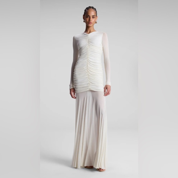 A.L.C. Dresses & Skirts - A.L.C. fawn ruched mesh maxi dress in off white color